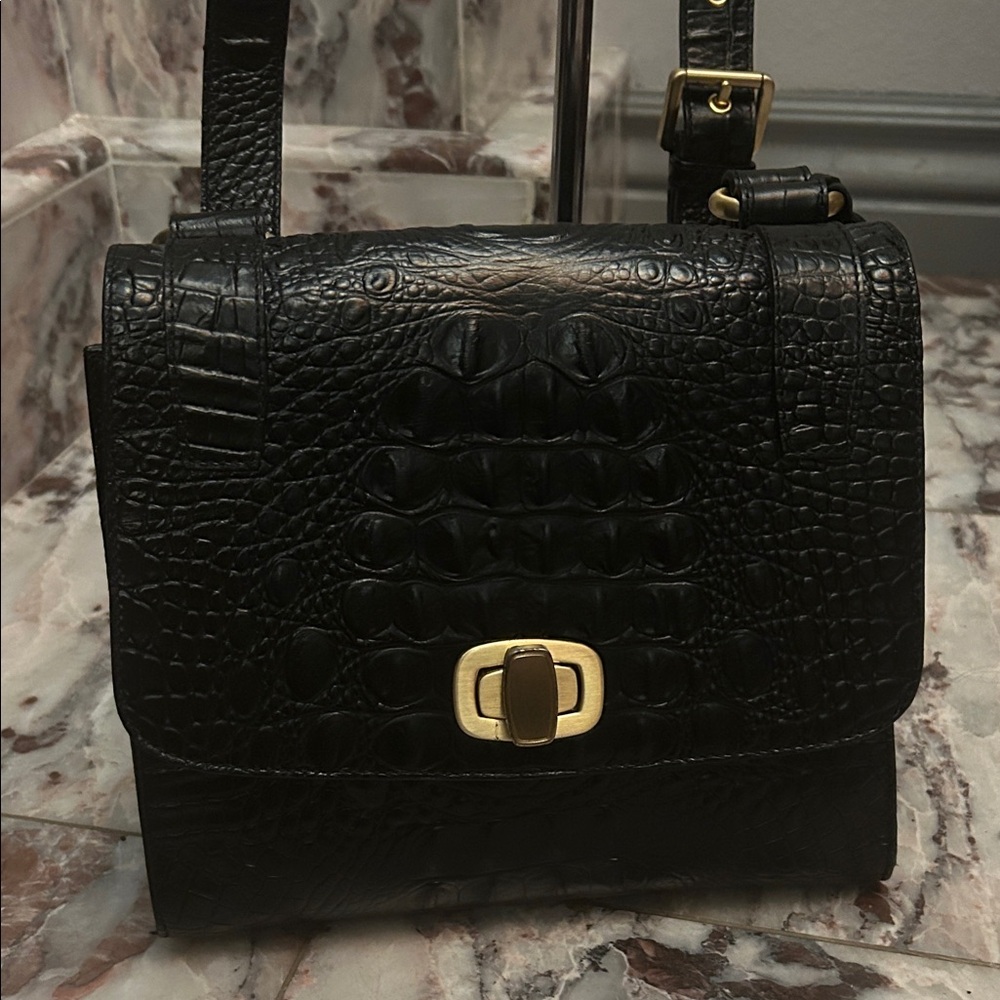Brahmin Elegant Black Crocodile-Embossed Bag
